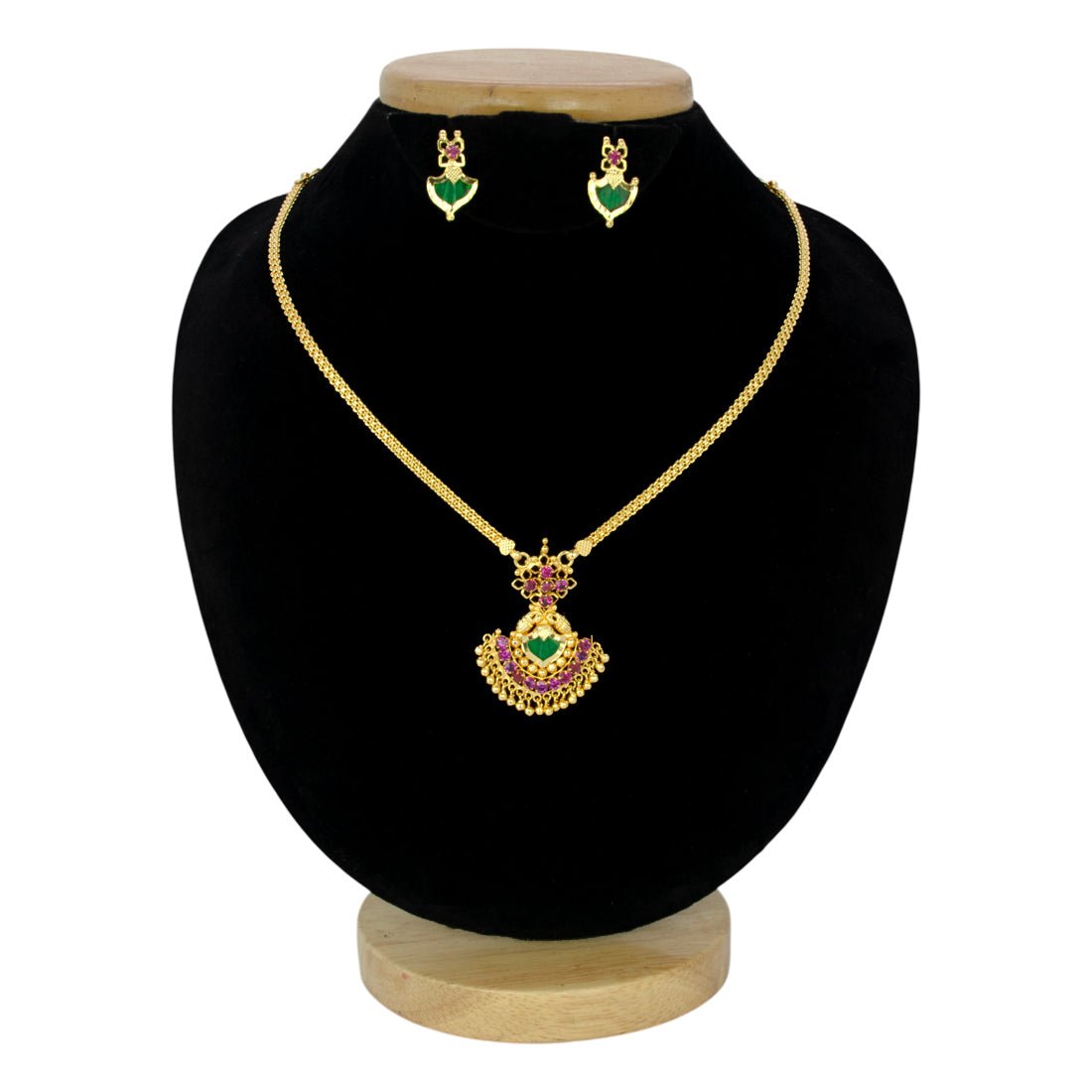 Trendy Kerala Ruby Palakka Pendant Necklace Set - K Supreme