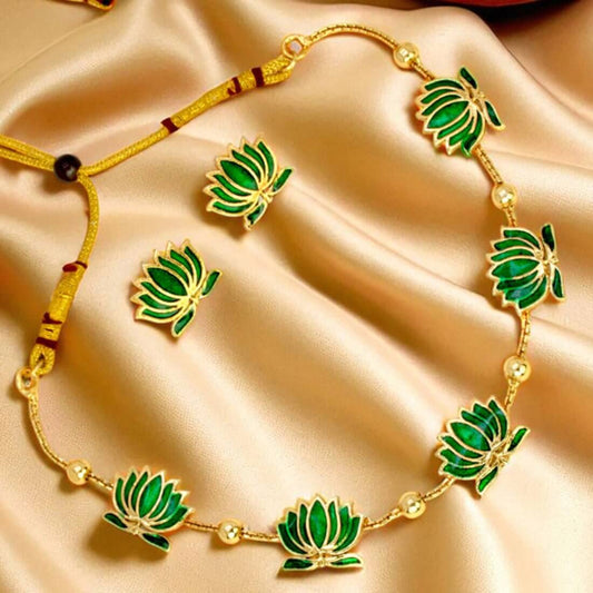 Trendy Matte Finish Lotus Necklace Set - K Supreme