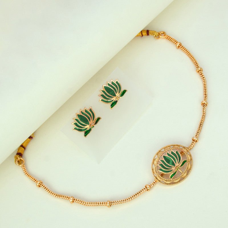 Trendy Matte Finish Lotus Pendant With Chain and Earrings - K Supreme