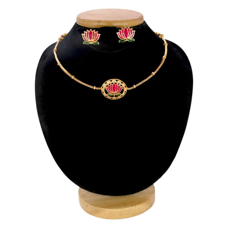 Trendy Matte Finish Lotus Pendant With Chain and Earrings - K Supreme