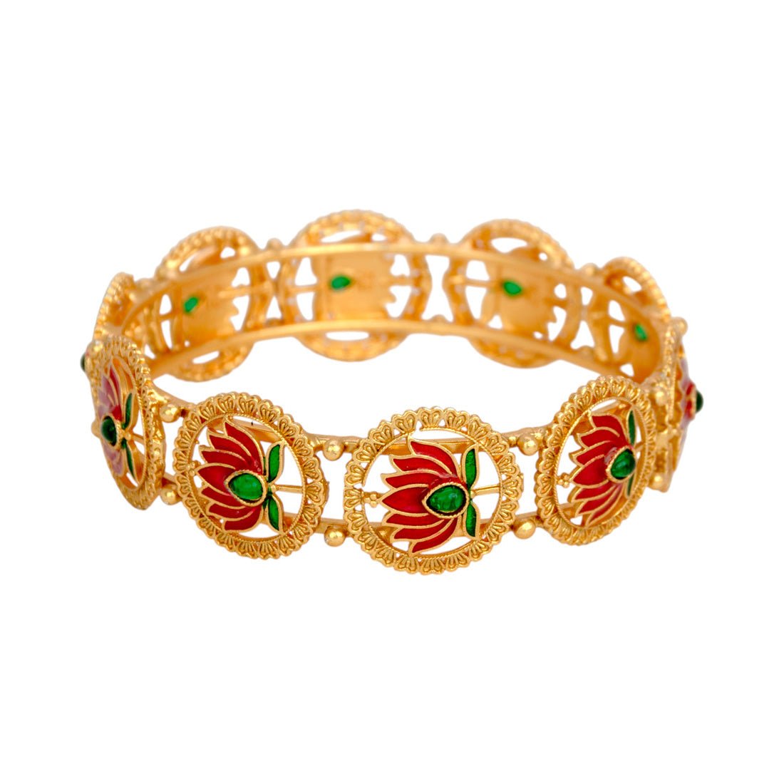 Trendy Matte Gold Plated Lotus Enamel Bangle - KSupreme