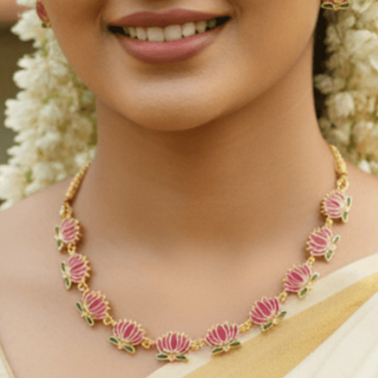 Trendy Matte Gold - plated Lotus Necklace Set - K Supreme