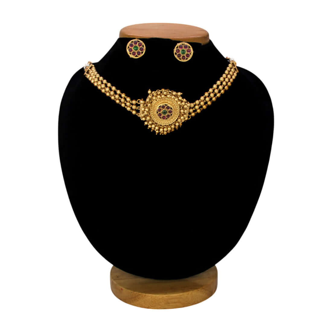 Triple Layer Antique Kemp Stone Choker Set - K Supreme