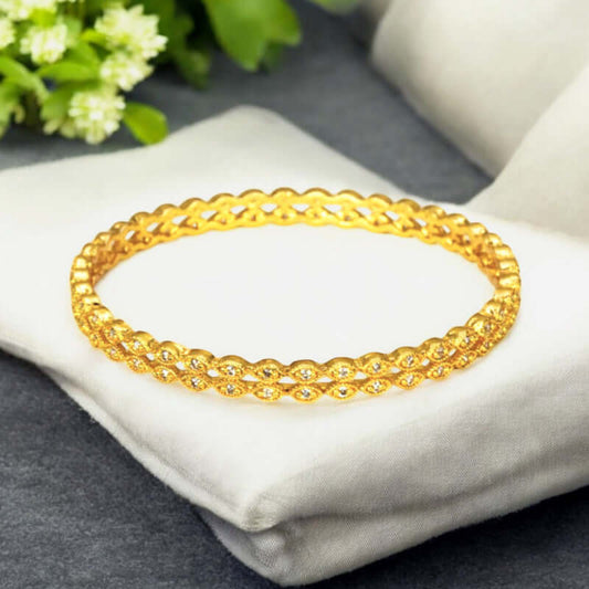 Two-line Alluring Premium Fashion CZ Stone Bangle featuring gold plated design with dazzling stones.