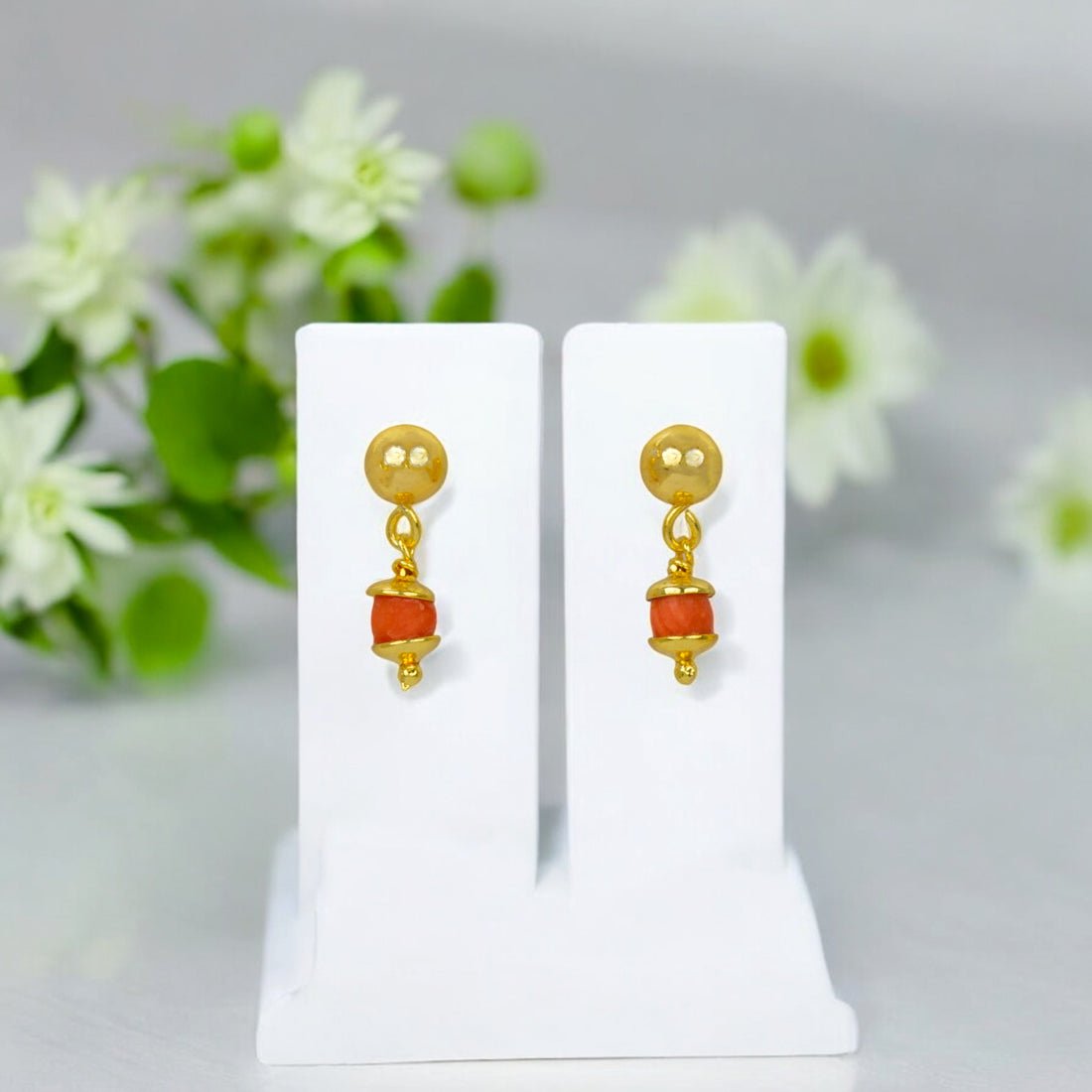 Vibrant Gold Plated Coral Drop Earrings For Girls - KSupreme
