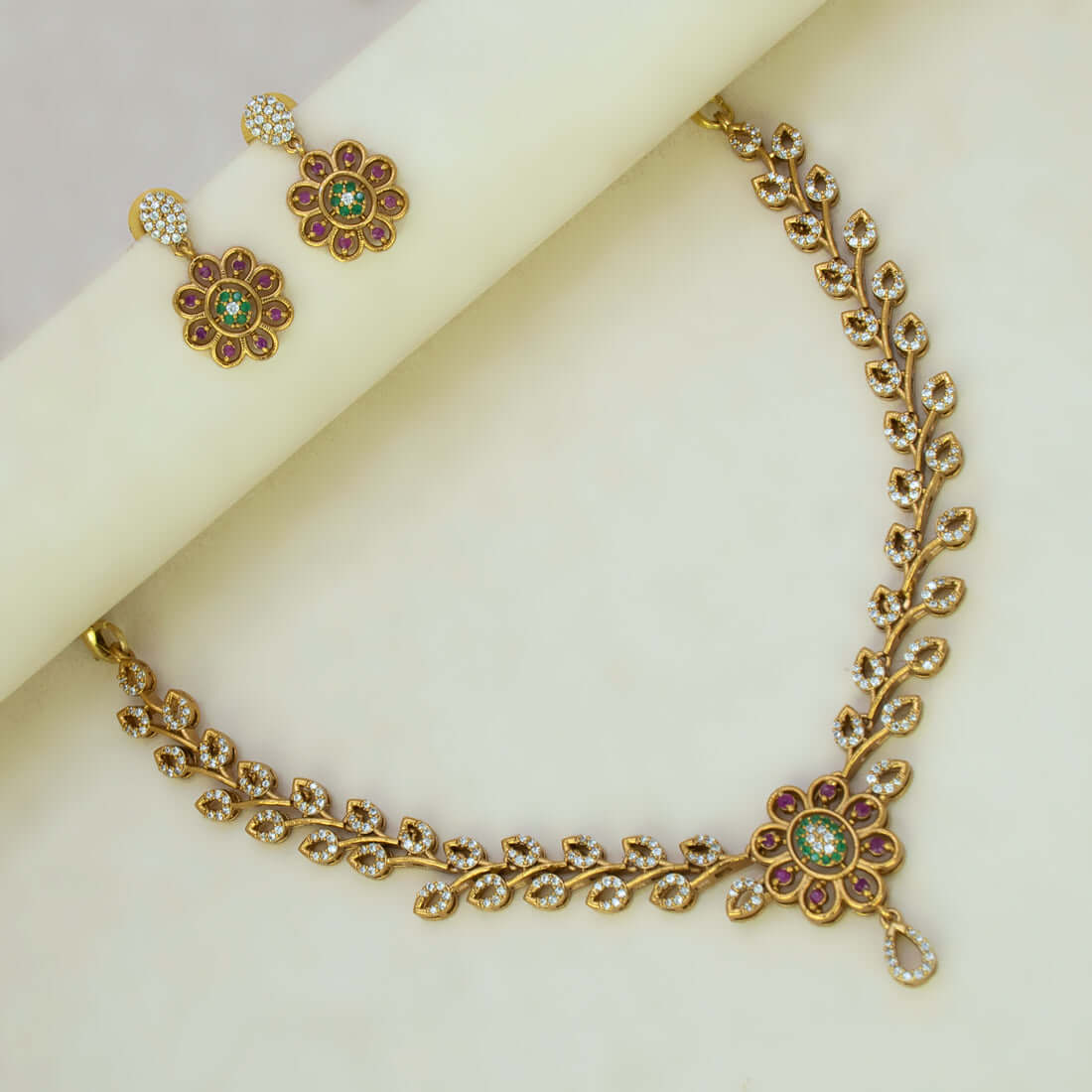 Victorian Antique Gold Leaf Stone Necklace Set - K Supreme